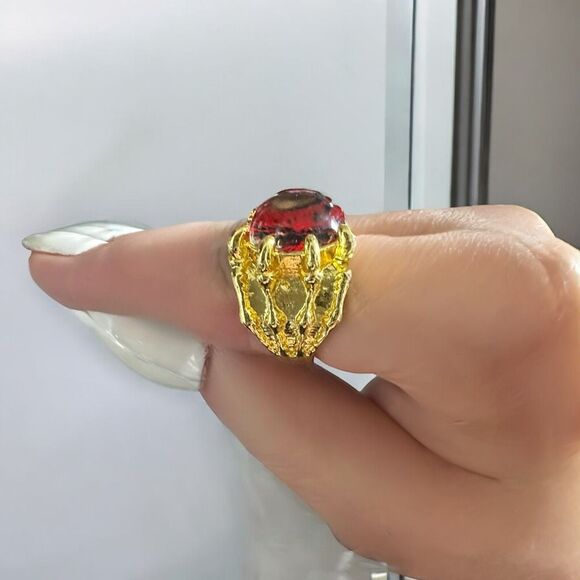 NIB Alloy Unisex Vintage Dragon Claw Eye Yellow Gold Metal Ring, Quality, Retro, - Picture 6 of 8